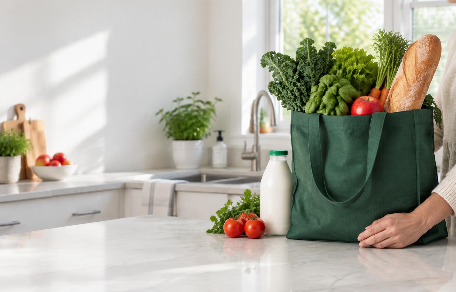 Fresh groceries unpacked at home